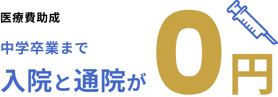 医療費助成度 中学卒業まで入院と通院が0円 子どもの急な体調不良でも、費用の心配なくすぐに受診できる。子育て世代にとって安心が当たり前にあるまちです。
